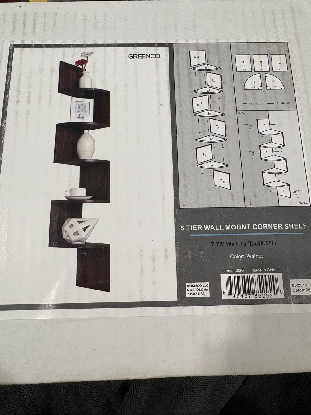 Walnut 5-Tier Wall Mount Corner Shelf (still sealed, box is just imperfect.)